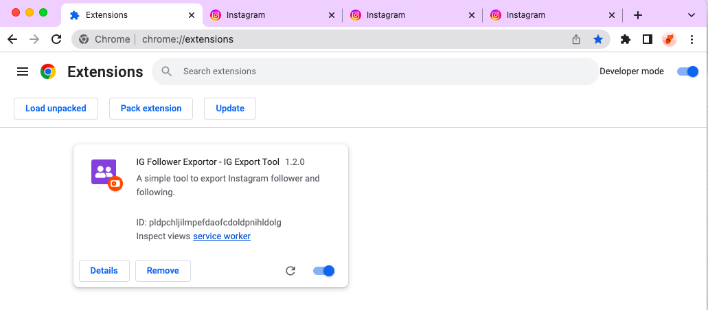 IGFollowerExport chrome extension install done