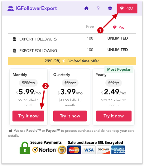 IGFollowerExport chrome extension subscribe pro